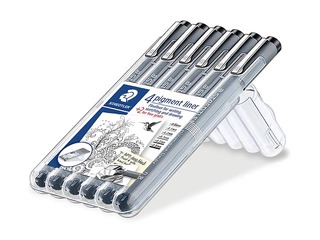 Flomāsterpildspalvu komplekts STAEDTLER, 6 līniju platumi, melna