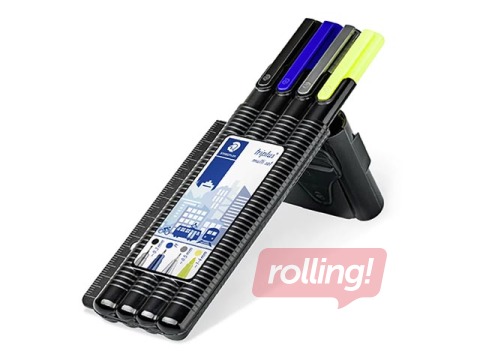 Flomāsterpildspalvu komplekts STAEDTLER TRIPLUS 34, 4 dažādi līniju biezumi un lineāls
