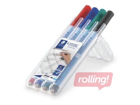Marķieru komplekts Staedtler Lumocolor 305, dzēšamais, 1mm, 4 krāsas