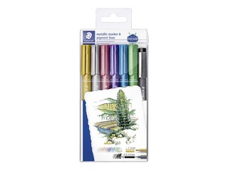 Flomāsteri Staedtler, 8323 metāliskas 6 krāsas un pigmenta flomasterpildspalva melna