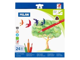 Krāsainie zīmuļi MILAN, trīsstūraini, 24 krāsas