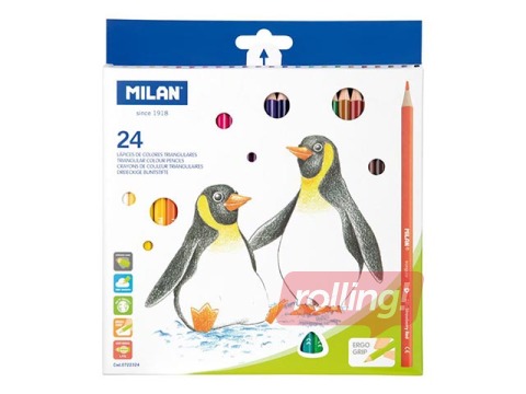 Krāsainie zīmuļi Milan trīsstūra, 24 krāsas