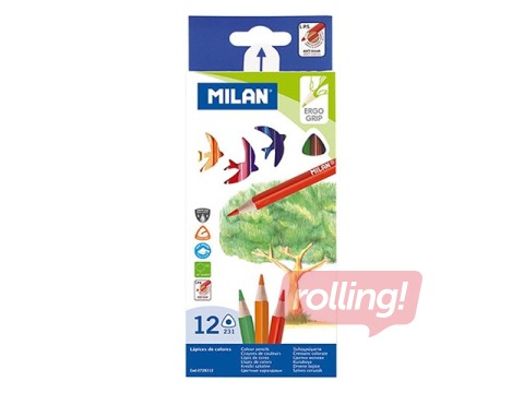 Krāsainie zīmuļi Milan 231, trīsstūra, 12 krāsas