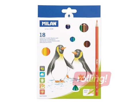 Krāsainie zīmuļi Milan 231, trīsstūra, 18 krāsas