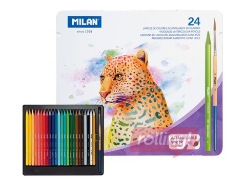 Krāsaino zīmuļu komplekts Milan, akvareļu, metāla kastē, 24 krāsas
