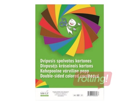 Kartons divpusējs, A4, 190g/m², dažādas krāsas, 16 loksnes