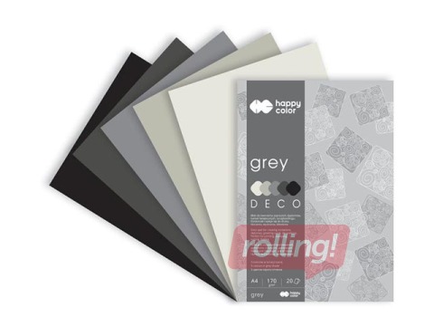 Dizaina papīrs Grey, A4, pelēki toņi, 170g/m², 20 loksnes