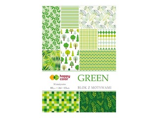 Dizaina papīrs ar motīvu Green, A4, 80g/m², 15 loksnes, 30 zaļi motīvi