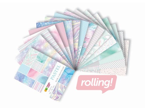 Dizaina papīrs ar motīvu Pastel, A4, 80g/m², 15 loksnes, 26 motīvi