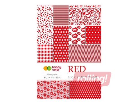 Dizaina papīrs ar motīvu RED, A4, 80g/m², 15 loksnes, 30 dizaini