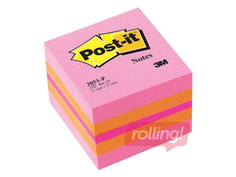 Līmlapiņu mini - kubs Post-it, rozā, 51x51mm, 400 lapiņas