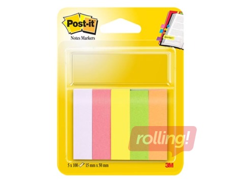 Marķēšanas indeksi papīra Post-it, 15x50mm, 5x100 lapiņas