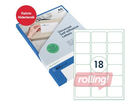 Uzlīmes Rillprint, A4, 63.5x46.6 mm, 100 loksnes, baltas 