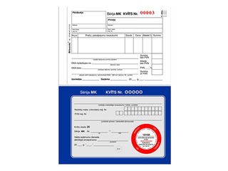 Darījumu apliecinošās kvītis, A6, paškopējošas, 3 eksemplāri, 25 komplekti