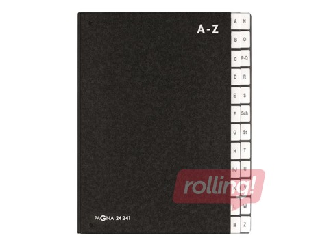 Mape - kartotēka ar nodalījumiem Pagna, A-Z, A4, melna