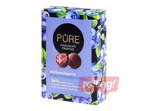 Piena šokolādes trifeles Pure Chocolate ar melleņu jogurta krēma pildījumu, 202 g