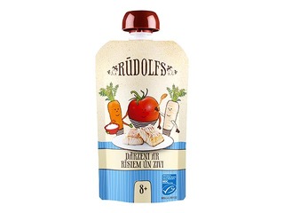 Dārzeņi ar rīsiem un zivi Rūdolfs BIO, no 8 mēnešiem, 110g (Minimālais pasūtījums 6 gab.)