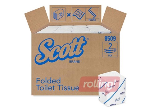 Tualetes papīrs Kimberly Clark Scott 8509, 2 slāņi, V locījums, 11.7 x 18.6 cm, 36 paciņas