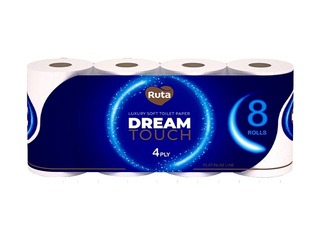 Tualetes papīrs Ruta, Dream Touch, 4 slāņu, balts, 8 ruļļi