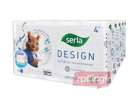 Papīra dvieļi Serla, 4 ruļļi, 2 slāņi, balti ar zīmējumu