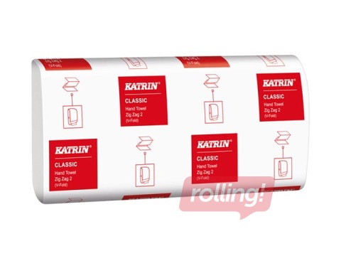 Papīra dvieļi loksnēs Katrin Classic Zig Zag 2, balti, 2 slāņi, 20 pac. 