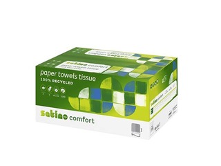 Papīra dvieļi loksnēs Wepa Satino Comfort V-locījums, H3, 20 paciņas, 2 slāņi, balti