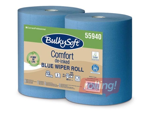 Industriālais papīrs Bulkysoft, 2 ruļļi, 360 m, 1000 loksnes, 22x36 cm, 2 slāņi, zils