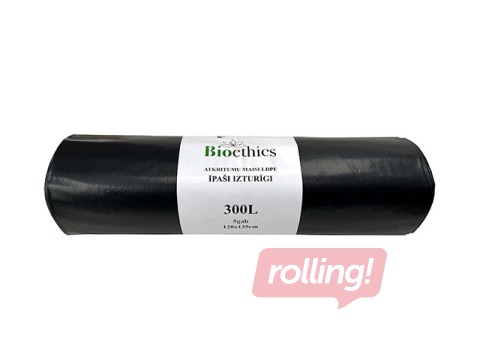 Atkritumu maisi, 300 l, 65 mikr., 120x135cm, 5gab, melni