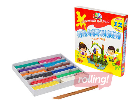 Plastilīns Gamma ar nazīti, 12 krāsas