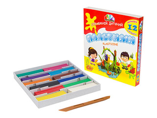 Plastilīns Gamma ar nazīti, 12 krāsas
