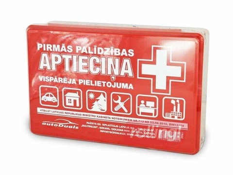 Pirmās palīdzības aptieciņa, plastmasas kastītē
