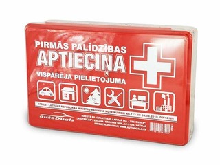 Pirmās palīdzības aptieciņa, plastmasas kastītē