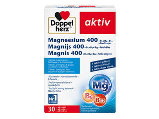 Uztura bagātinātājs Doppelherz Aktiv, Magnijs 400 + B1 + B6 + B12 + Folskābe, 30 kapsulas