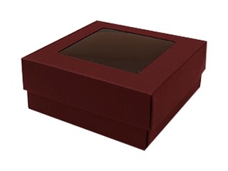 Iesaiņošanas kastes, 95x95x40mm, ar logu, bordo, 10gab.