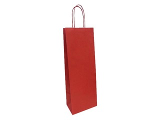 Papīra maisiņš ar pītu rokturi pudelēm 140x80x390mm, kraftpapīra, sarkans