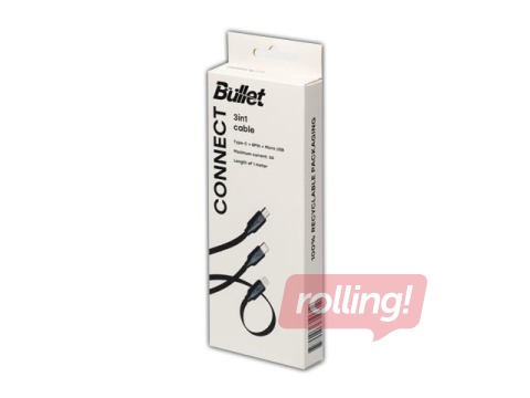 USB vads, BULLET, 3in1 (Type-C, 8PIN, Micro USB), 3A, 1m