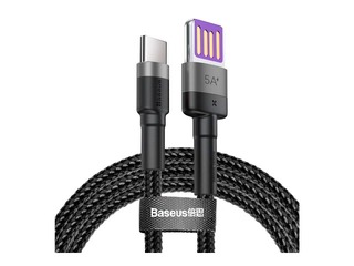 Kabelis Baseus, Cafule, USB Male, Type-C Male, QC, 3.0, 5A, 1m, melns un pelēks