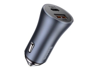Auto teledona lādētājs Baseus, Golden Contactor Pro, USB-A + Type C, vads komplektā, QC4.0, PD, SCP, 40W, pelēks